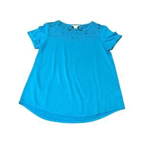 C. Wonder Short Sleeve Top Women's Medium Casual Blue Scoop Neck Lace‎ Shirt